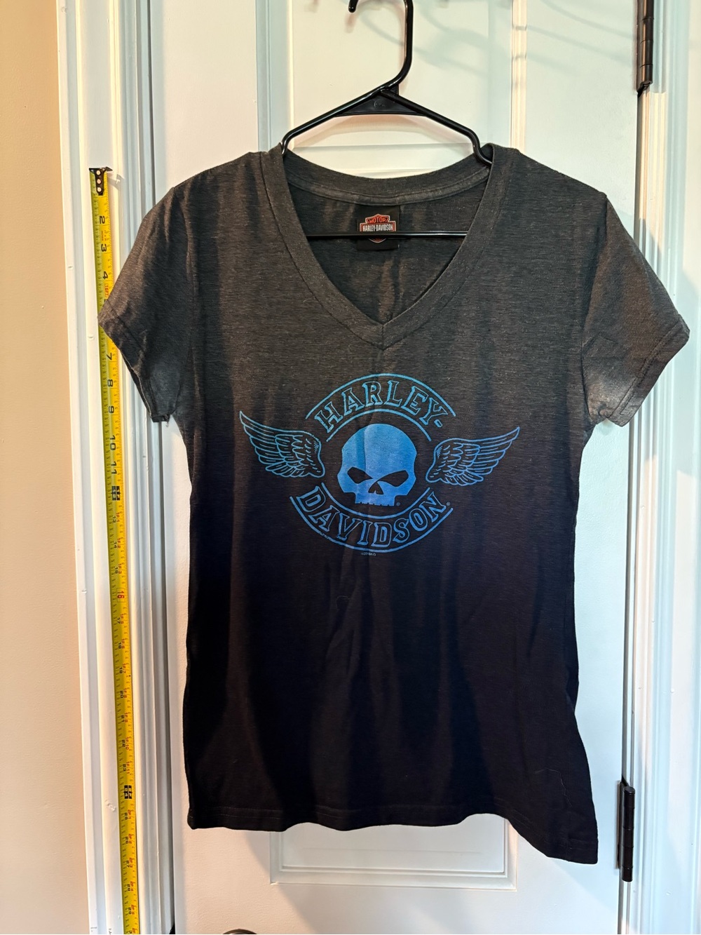 Harley-Davidson Gray V-Neck Tee with Orange Logo Tab